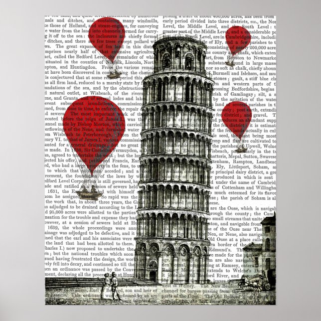 Tower of Pisa and Red Hot Air Balloons Poster (Front)