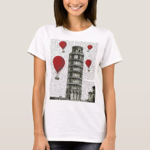 Tower of Pisa and Red Hot Air Balloons T-Shirt