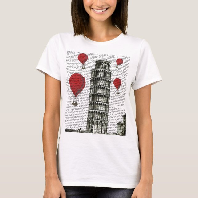 Tower of Pisa and Red Hot Air Balloons T-Shirt (Front)