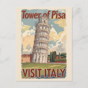 Tower of Pisa Italy Painterly Travel Art Vintage Postcard