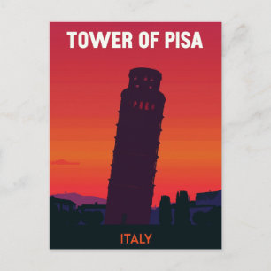 Tower of Pisa Italy Retro Sunset Postcard