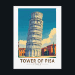 Tower of Pisa Italy Travel Art Vintage Postcard<br><div class="desc">Tower of Pisa in a vector art style. The Leaning Tower of Pisa,  or simply the Tower of Pisa,  is the campanile,  or freestanding bell tower,  of Pisa Cathedral.</div>