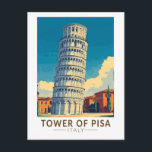 Tower of Pisa Italy Travel Art Vintage Postcard<br><div class="desc">Tower of Pisa in a vector art style. The Leaning Tower of Pisa,  or simply the Tower of Pisa,  is the campanile,  or freestanding bell tower,  of Pisa Cathedral.</div>