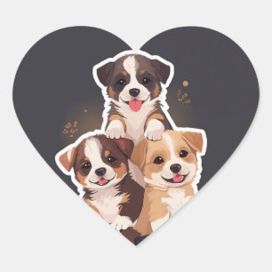 Tower of Puppies – Cute & Wholesome Pet Art Heart Sticker