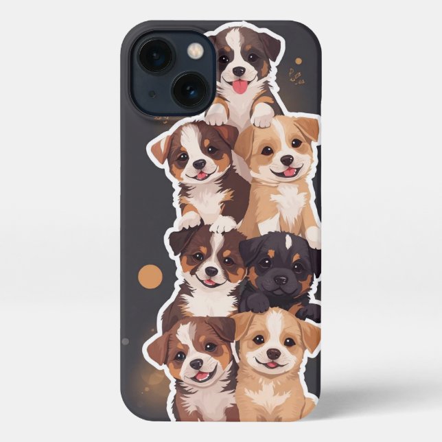 Tower of Puppies – Cute & Wholesome Pet Art iPhone Case (Back)