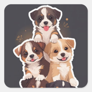 Tower of Puppies – Cute & Wholesome Pet Art Square Sticker