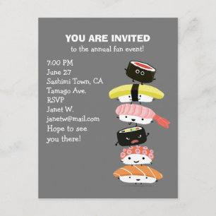Tower of Sushi - A Stack of Fun Sushi Friends Cute Invitation