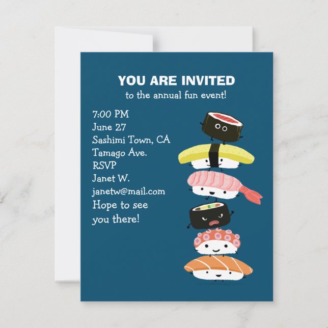 Tower of Sushi - A Stack of Fun Sushi Friends Cute Invitation (Front)