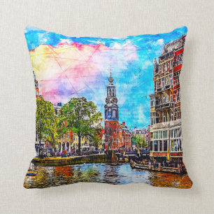 Tower on Amstel river. Amsterdam. Netherlands. Cushion