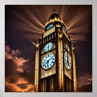 Tower With Huge Watches Poster