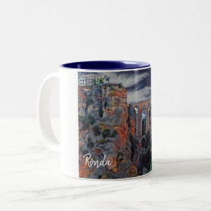 Towering from Above- Ronda - The Real Spain Two-Tone Coffee Mug