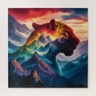 Towering Mountain Silhouette Panther Sunset Jigsaw Puzzle