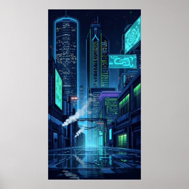 towering neon lights of the future pixel city  poster (Front)