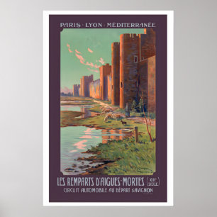 Towers and Walls of Aigues-Mortes France Vintage Poster