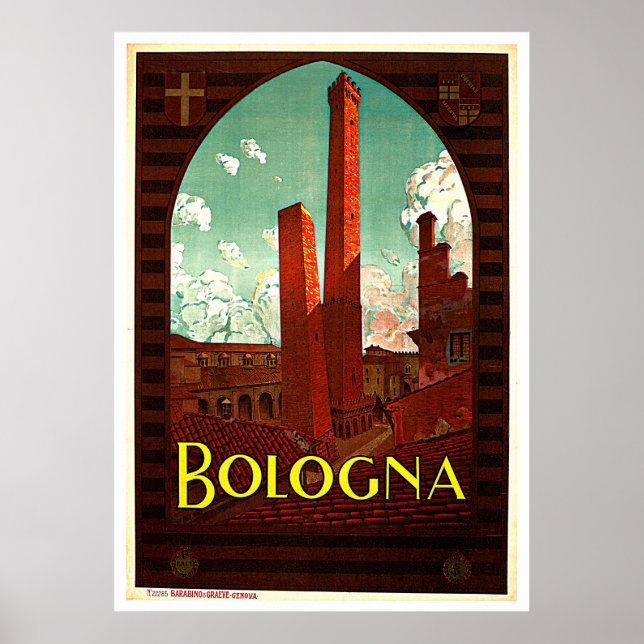 Towers of Bologna Italy Vintage Poster (Front)