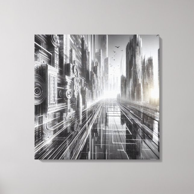 Towers of Tomorrow: A Black and White Metropolis Canvas Print (Front)