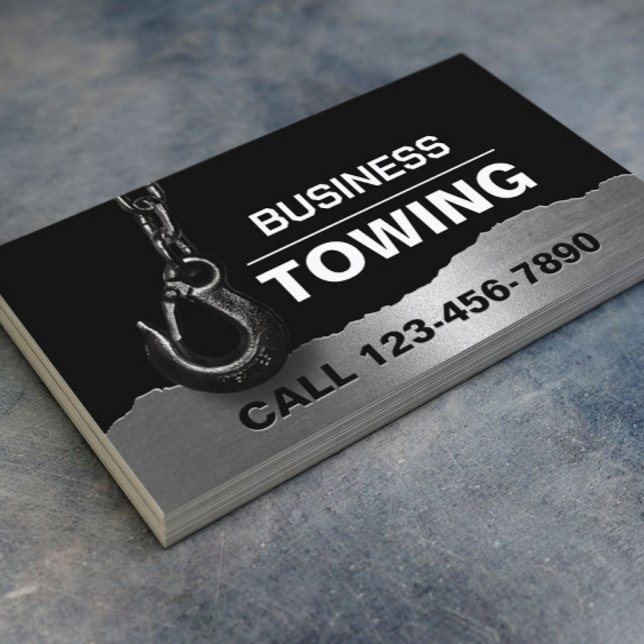 Towing Company Professional Black Metal Tow Hook Business Card (Creator Uploaded)