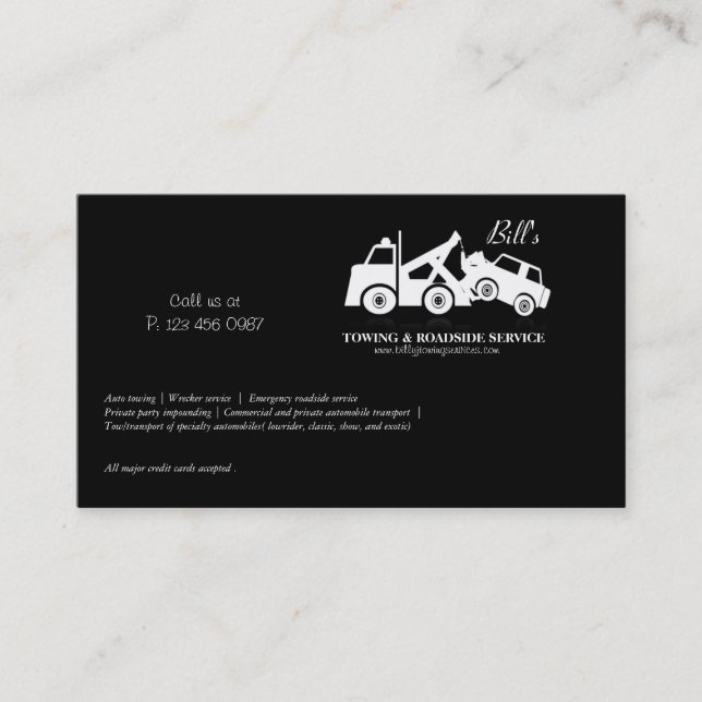 Towing Roadside Wrecker Service Business Card (Front)