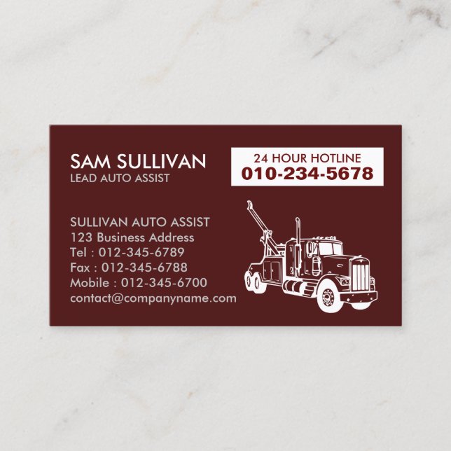 Towing Tow Truck Auto Assist Business Card (Front)
