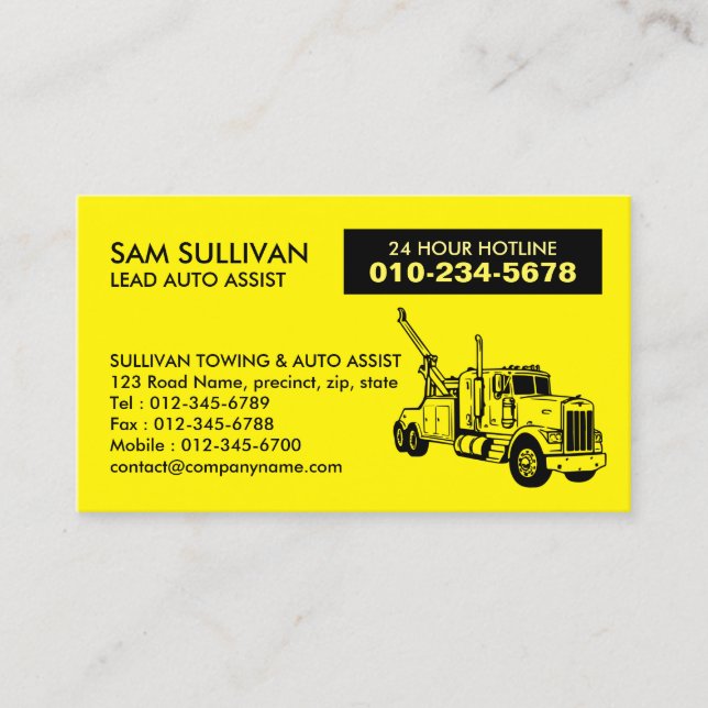 Towing Tow Truck Auto Assist Business Card (Front)