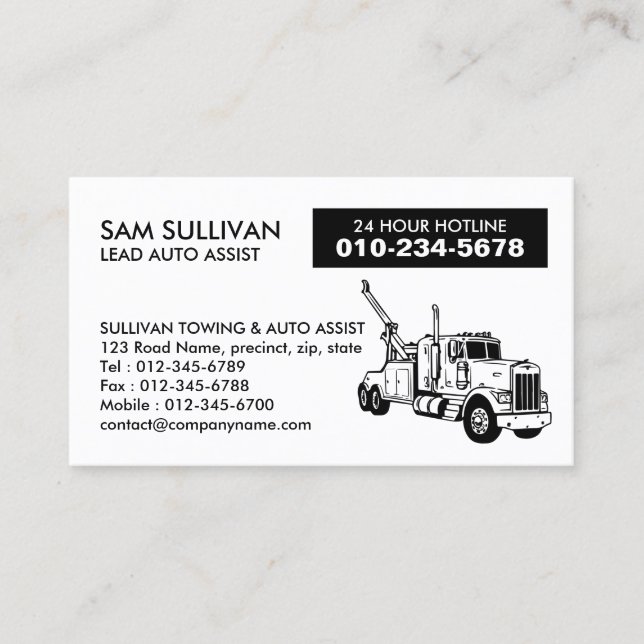 Towing Tow Truck Auto Assist Business Card (Front)