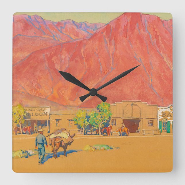 Town and Cliffs by Maynard Dixon Square Wall Clock (Front)