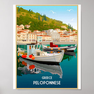 Town Beach Vintage Greece Travel Posters