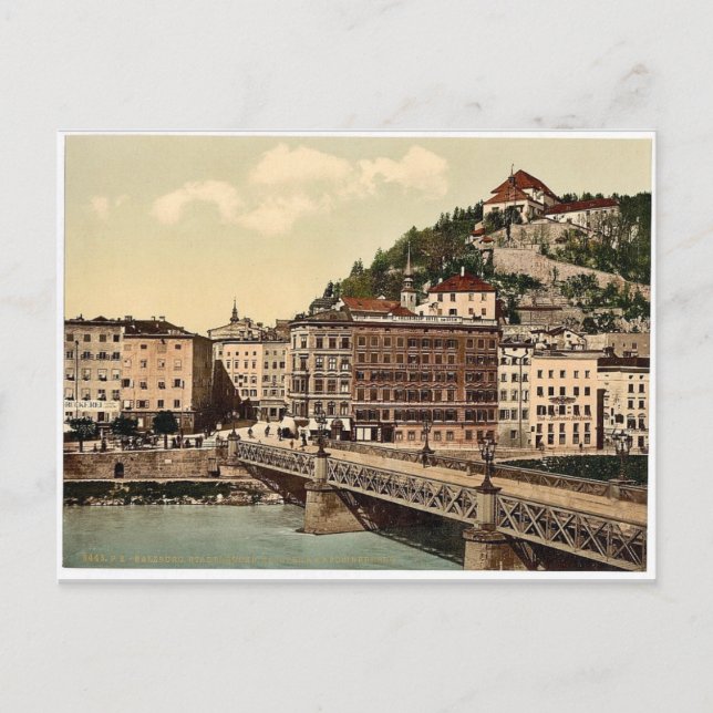 Town bridge, convent and Kapuzinerberg, Salzburg, Postcard (Front)