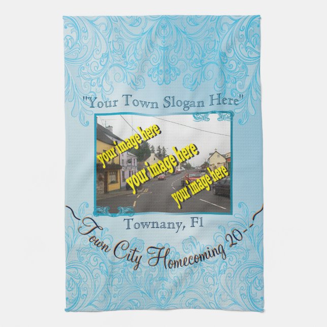 Town City Homecoming Aquamarine Commemorative Tea Towel (Vertical)