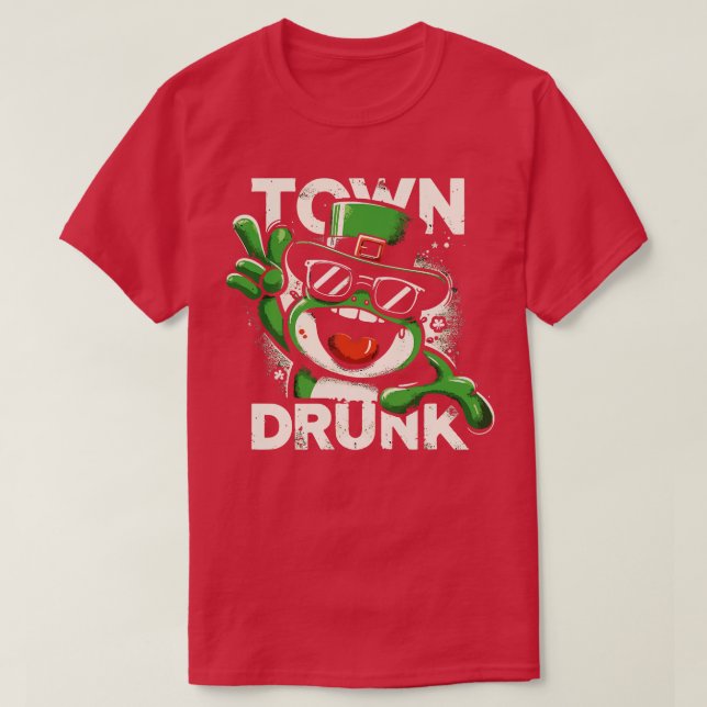 Town Drunk Irish Funny Frog 1 T-Shirt (Design Front)