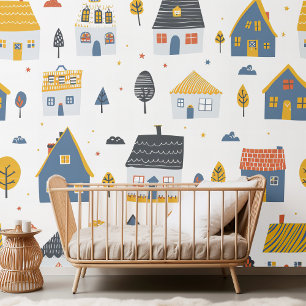 town kids, houses baby room, nursery wallpaper