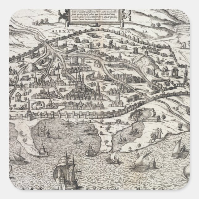Town map of Alexandria in Egypt, c.1625 (engraving Square Sticker (Front)