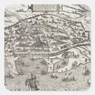 Town map of Alexandria in Egypt, c.1625 (engraving Square Sticker