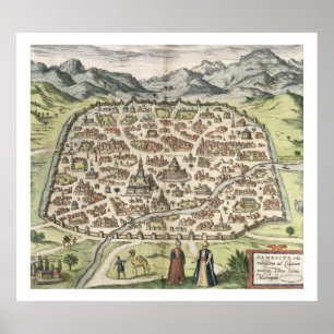 Town map of Damascus, Syria, 1620 (engraving) Poster
