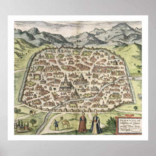 Town map of Damascus, Syria, 1620 (engraving) Poster (Front)