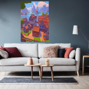 Town near the sea   AI Art  Poster