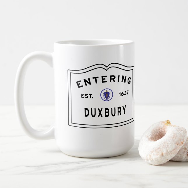 Town of Duxbury Massachusetts Coffee Mug (With Donut)