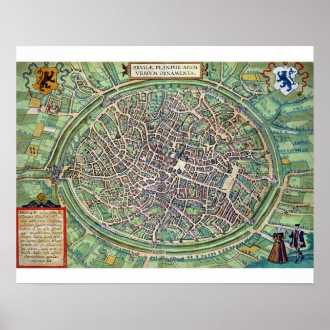 Town Plan of Bruges, from 'Civitates Orbis Terraru Poster (Front)