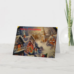 town scene_Painting, Merry Christmas Holiday Card
