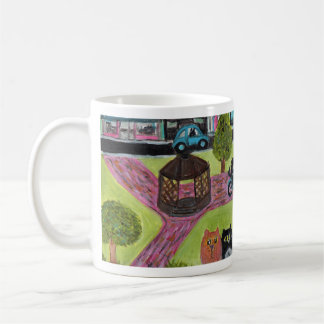 Town Square Cats Folk Art Kitty Painting Coffee Mug