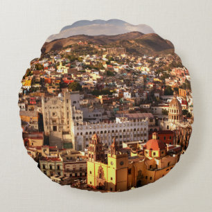 Town View From Above Round Cushion