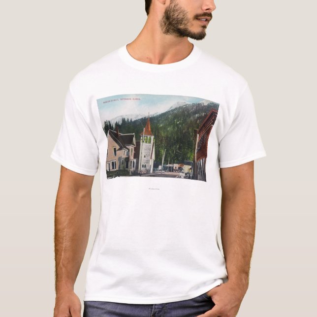Town View of Mission StreetKetchikan, AK T-Shirt (Front)
