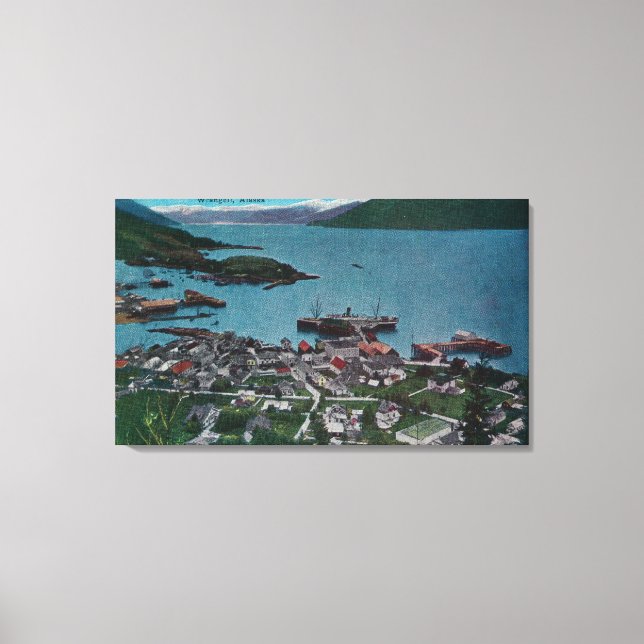 Town View of Wrangell, AlaskaWrangell, AK Canvas Print (Front)