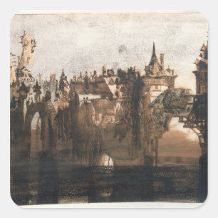 Town with a Broken Bridge Square Sticker