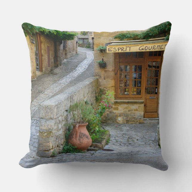 Townscape in Dordogne, France throw pillow (Front)