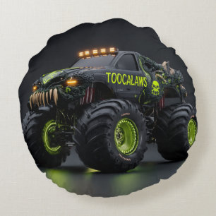 Toxic Bio-Armour Monster Truck - Neon Green Cyber Round Cushion