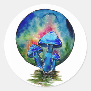 Toxic Blue Mushrooms Classic Round Sticker