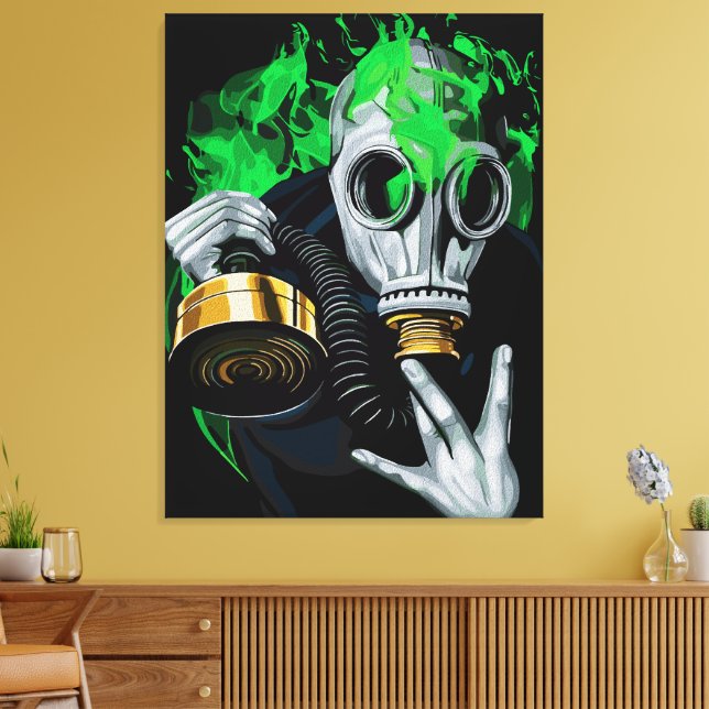 Toxic Gas Mask: Neon Flames Canvas Print (Insitu(LivingRoom))