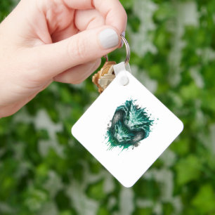 Toxic Green Snake Watercolor Splatter Keychain