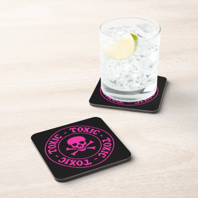 Toxic Pink Skull and Crossbones Coaster (Right Side)